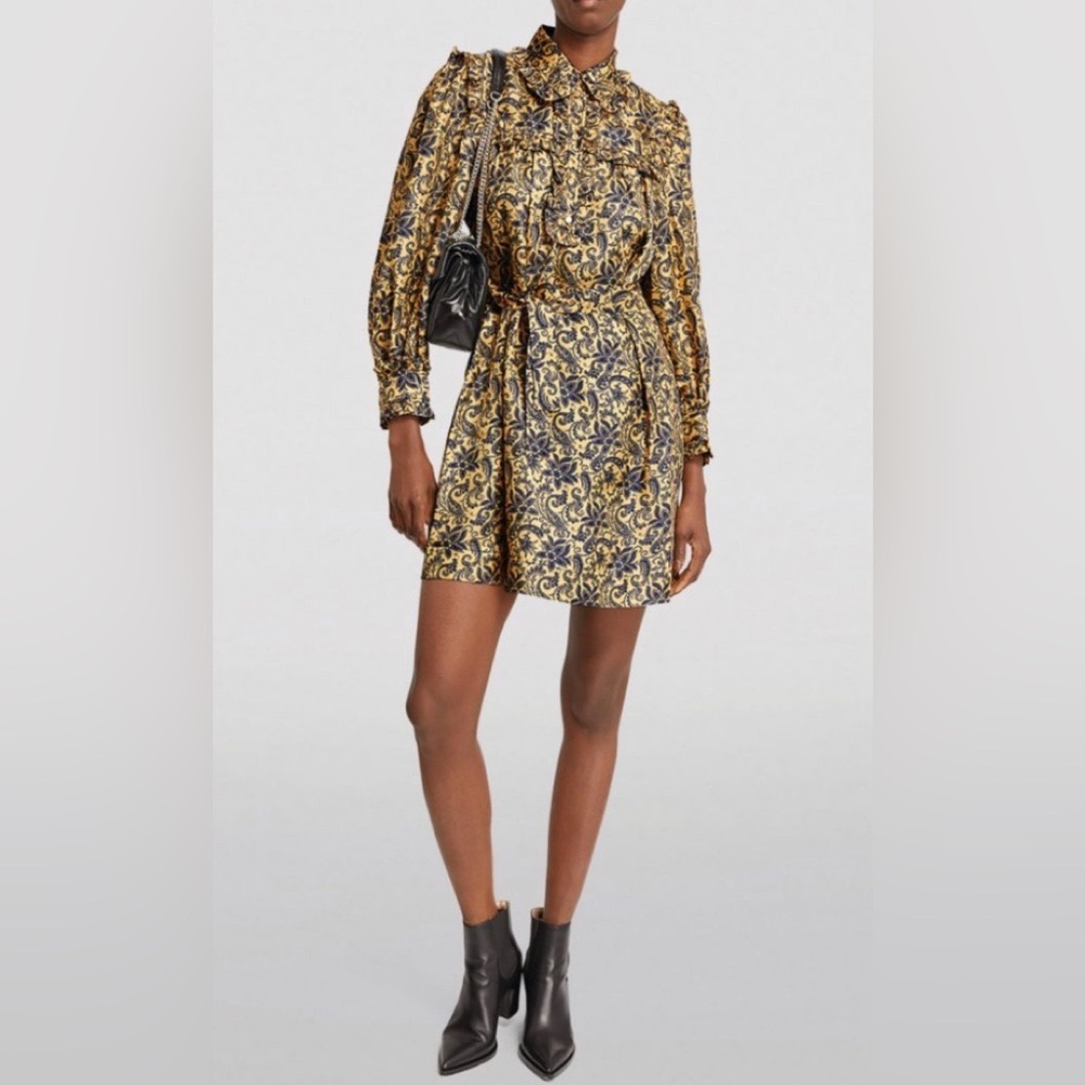 SANDRO Floral Print Mini Dress GOLD BLUE Mini Dresses - Picture 2 of 8